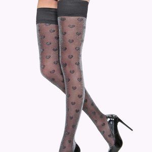 Silver glittery tights with hearts